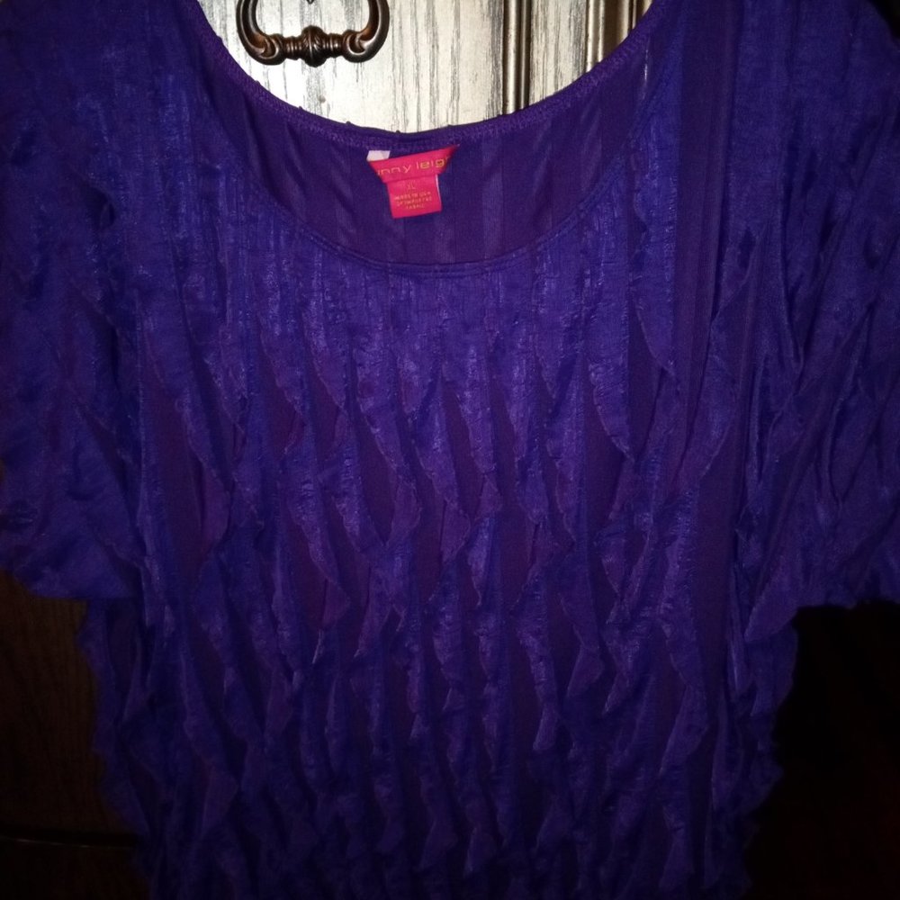 Purple 💜 blouse with ruffles on the front & back size XL